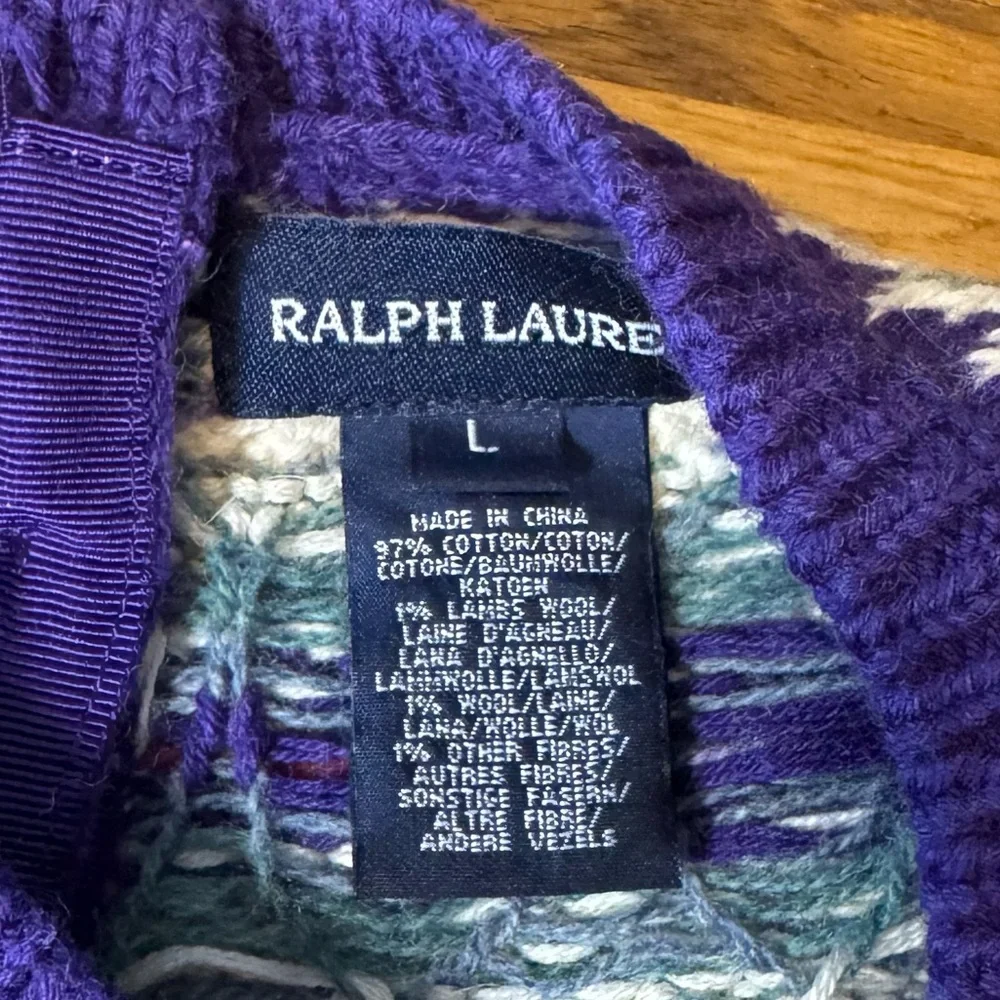 Vintage Ralph Lauren Sweater Girls’ Large Purple w. Patterned Collar